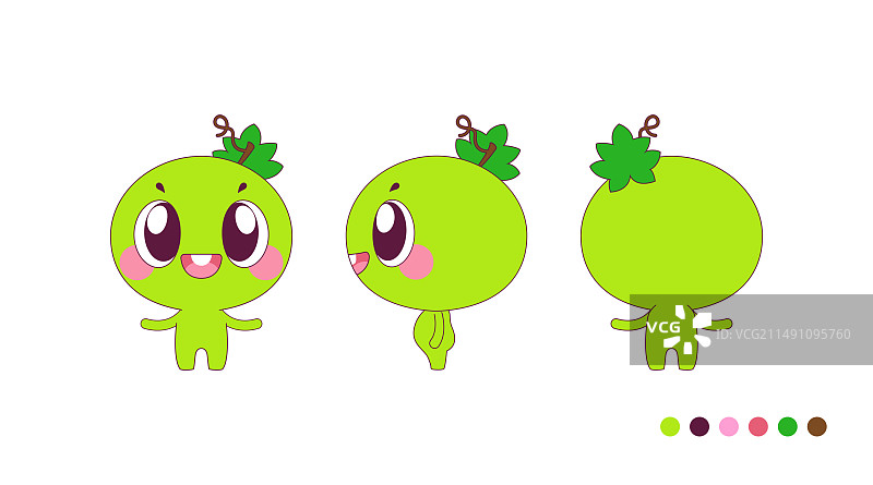 阳光玫瑰葡萄IP卡通形象三视图图片素材