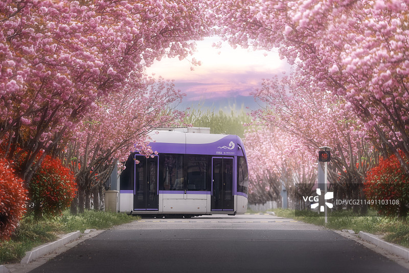 春天里的江苏淮安有轨电车图片素材