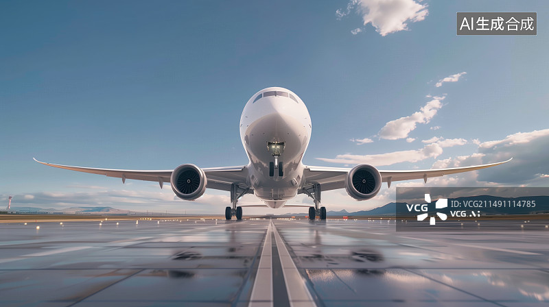 【AI数字艺术】蓝天下起飞的飞机图片素材