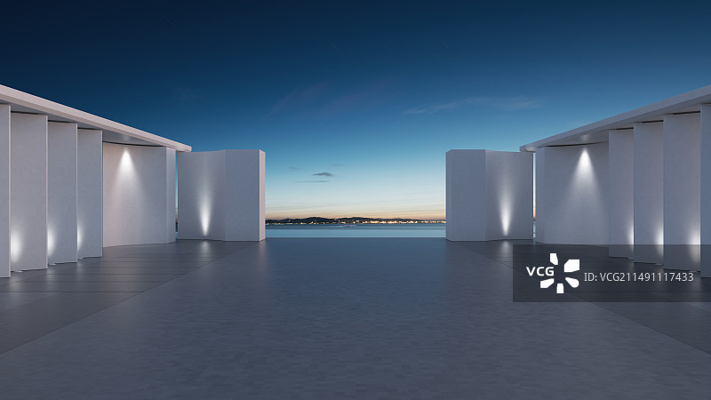 三维渲染的人造空间别墅汽车背景图图片素材