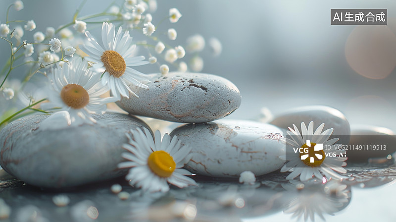【AI数字艺术】鹅卵石花朵创意背景图片素材