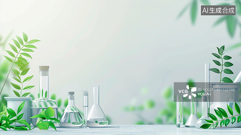 【AI数字艺术】医疗保健，实验室玻璃器皿器具背景图片素材