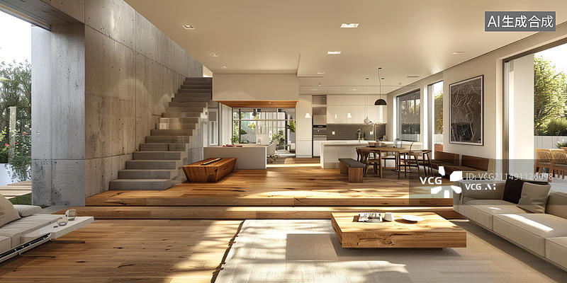 【AI数字艺术】现代开放式住宅内部图片素材