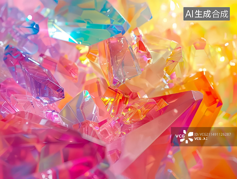 【AI数字艺术】缤纷夏天主题彩色水晶玻璃质感夏至背景图片素材