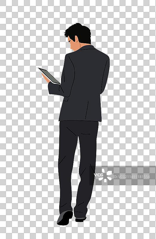 商务男士手持平板电脑的后视图图片素材