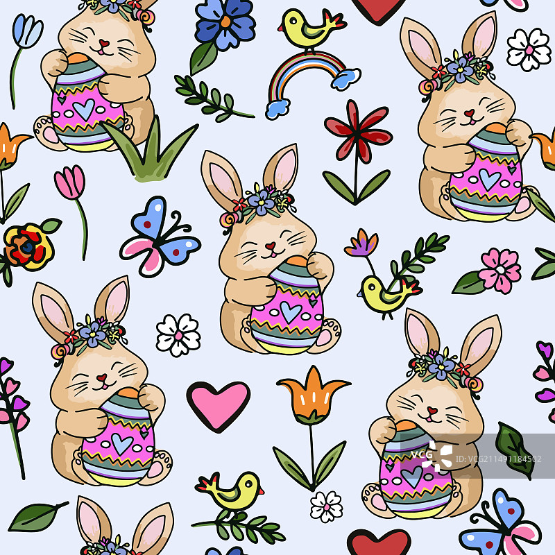 水彩复活节兔子无缝图案图片素材