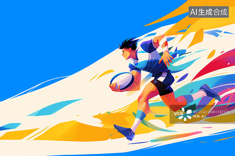 【AI数字艺术】奥运会一个男运动员在打橄榄球蓝色炫彩插画图片素材