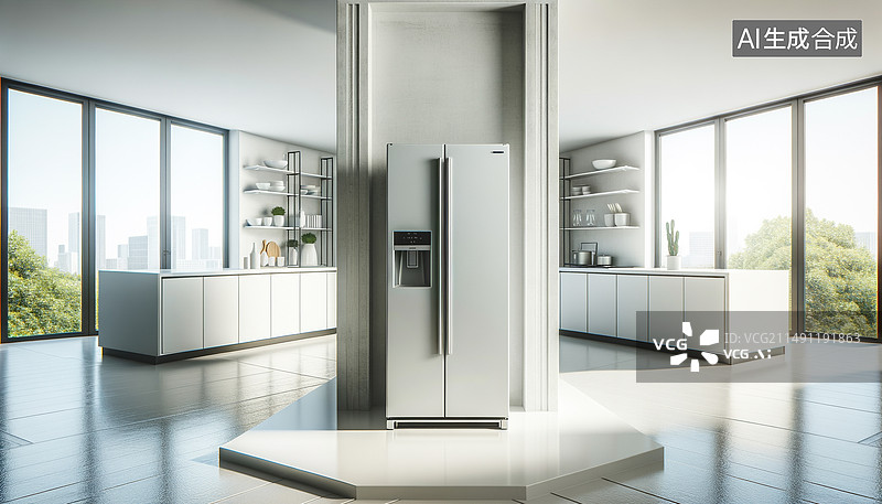 【AI数字艺术】现代时尚科技感的开放式厨房图片素材