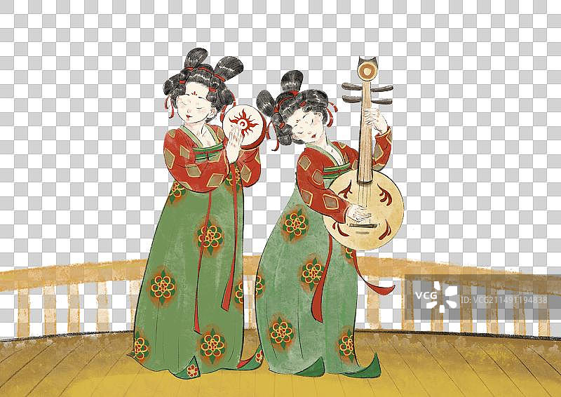 国潮风唐朝舞乐插画元素图片素材