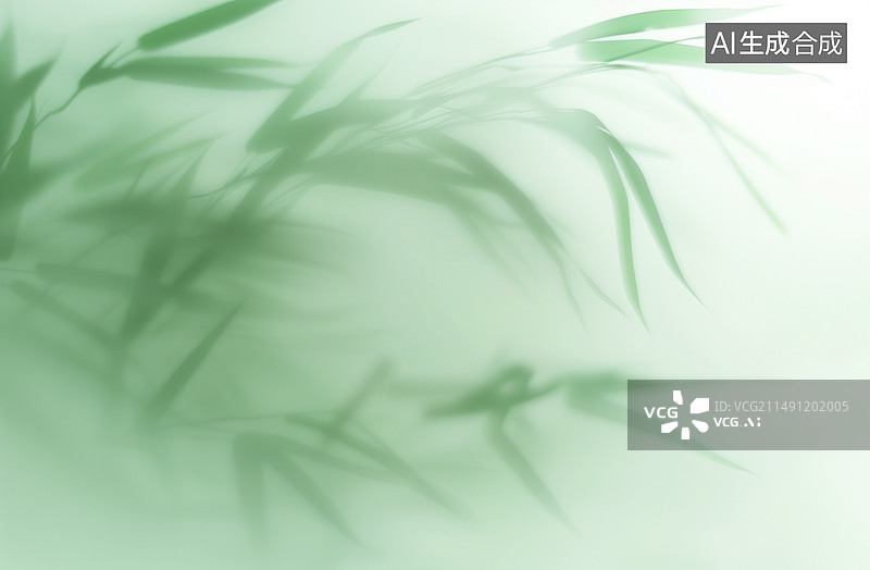 【AI数字艺术】雾中的青竹，茎叶在磨砂玻璃后面图片素材