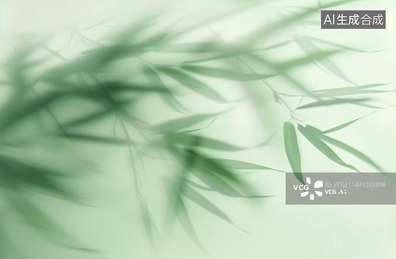 【AI数字艺术】雾中的青竹，茎叶在磨砂玻璃后面图片素材