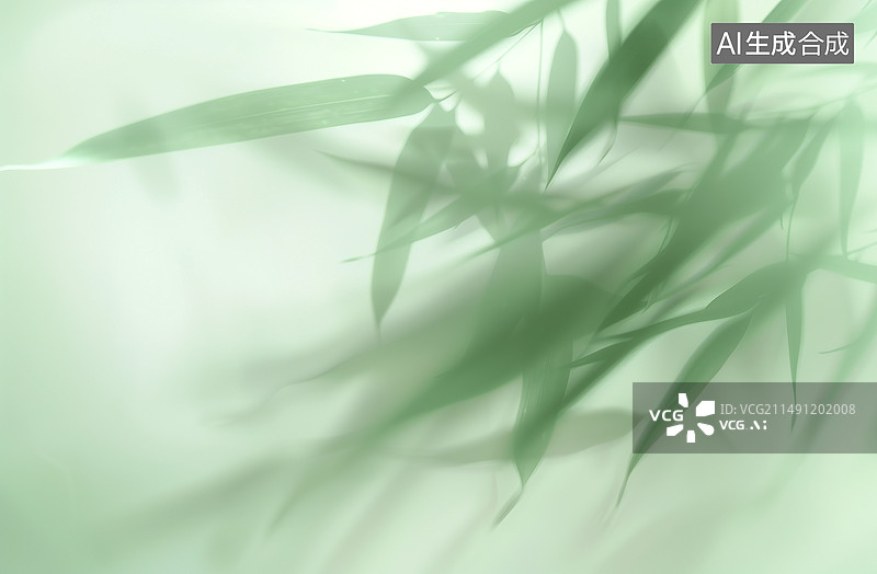 【AI数字艺术】雾中的青竹，茎叶在磨砂玻璃后面图片素材