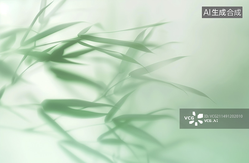 【AI数字艺术】雾中的青竹，茎叶在磨砂玻璃后面图片素材