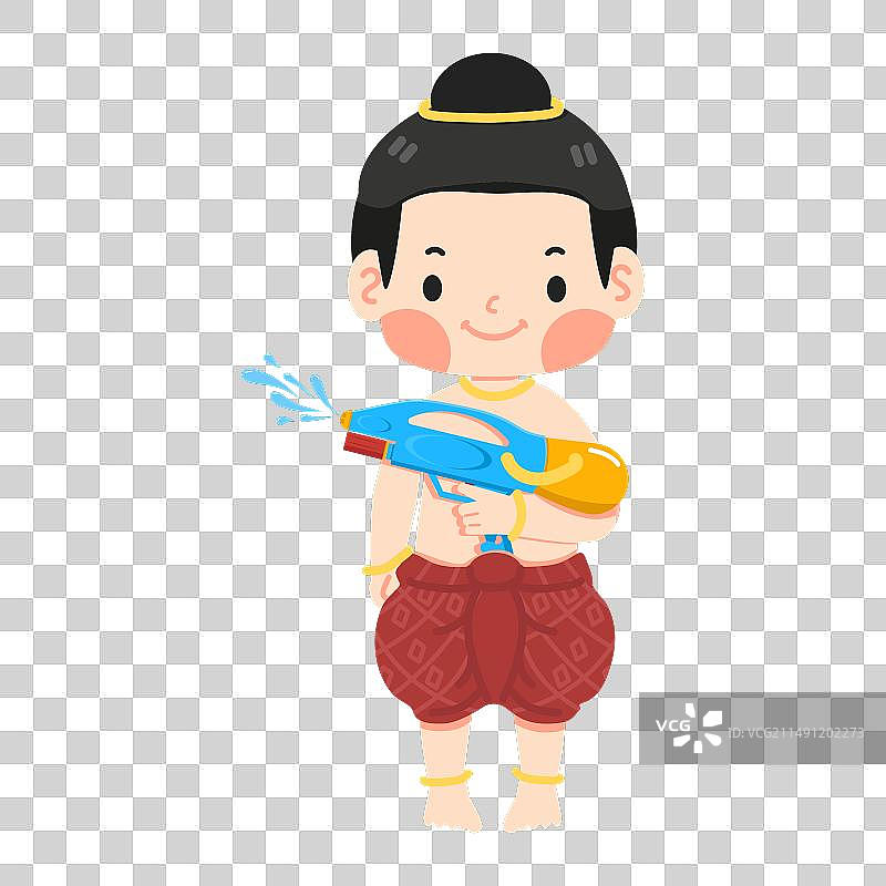 手持水枪微笑的男童图片素材