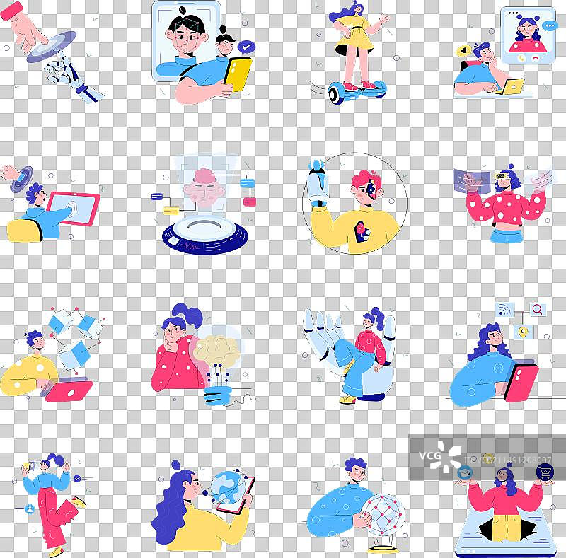 16个科技涂鸦迷你图标集图片素材