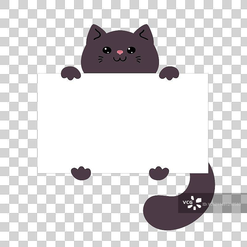 可爱的卡通猫举着空白banner图片素材