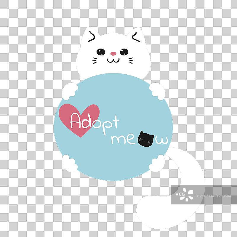 可爱的白色猫咪举着领养牌图片素材