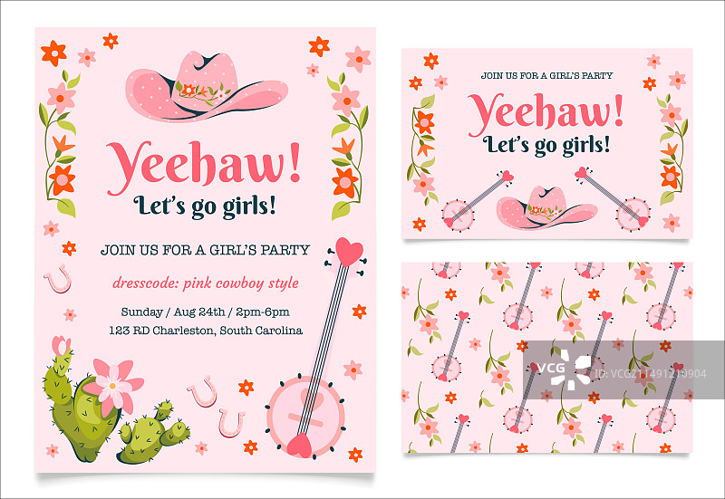 粉色班卓琴与花卉无缝图案图片素材