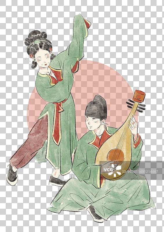 国潮风唐朝舞乐插画元素图片素材