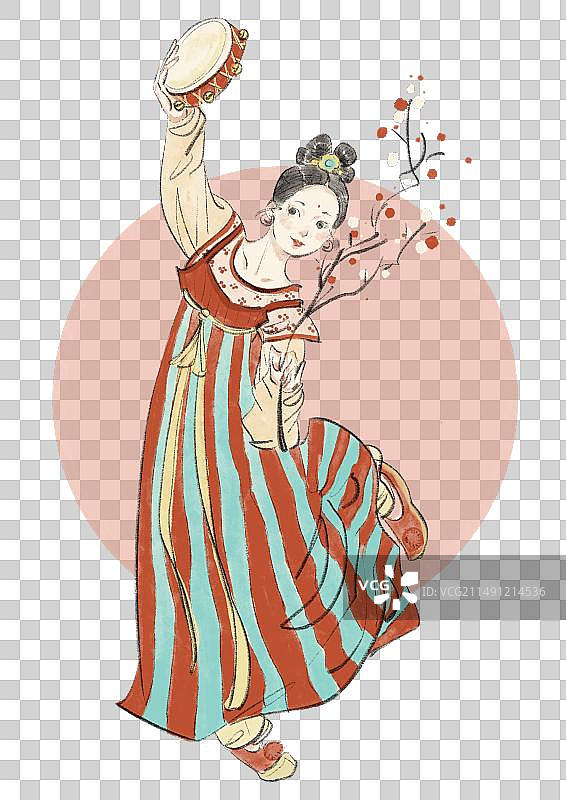 国潮风唐朝舞乐插画元素图片素材