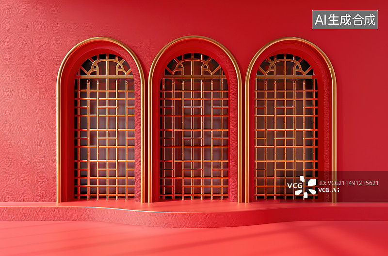 【AI数字艺术】红色背景下的红色大门图片素材