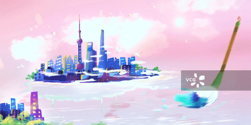 中国红上海浦东城市风景插图图片素材