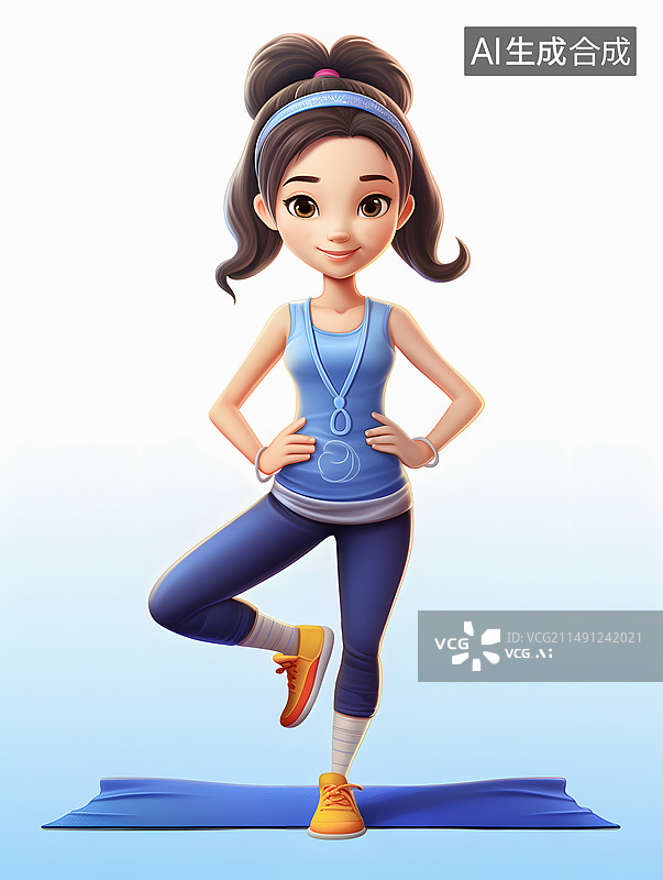 【AI数字艺术】一个做瑜珈动作的少女，健身运动图片素材