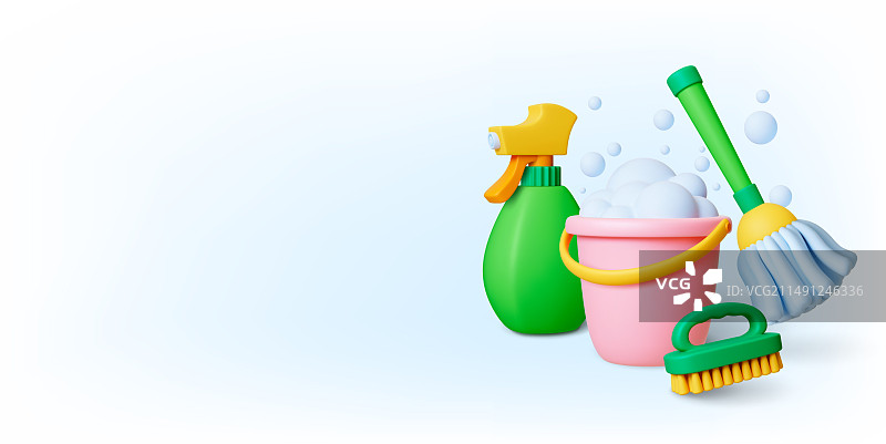 逼真3D家务清洁服务广告图片素材