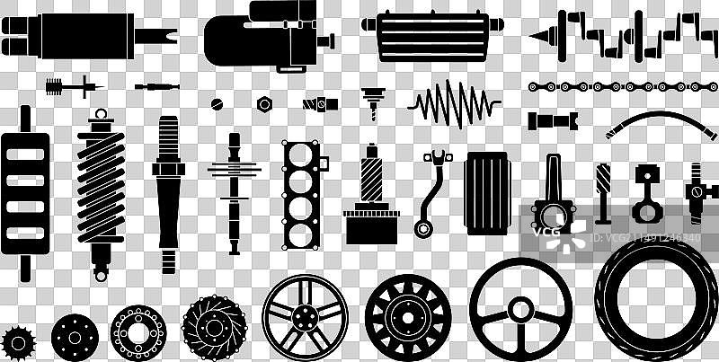 汽车服务黑色图标各种机械装置图片素材
