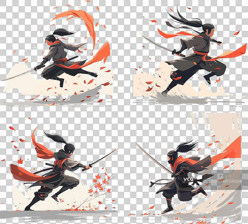亚洲武士卡通风格概念图片素材
