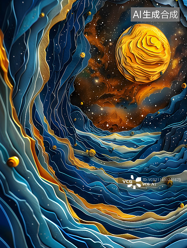 【AI数字艺术】星球剪纸立体画图片素材