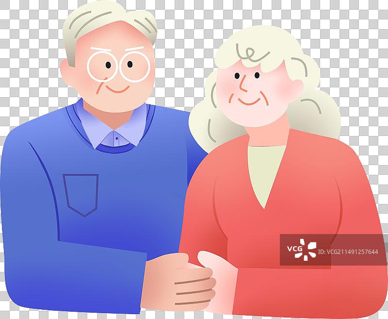 老年夫妻携手半身合照温馨渐变质感图片素材