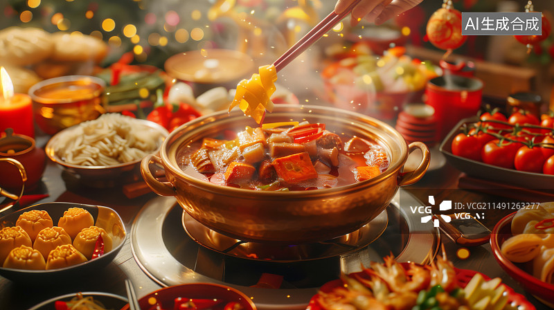 【AI数字艺术】在沸腾的麻辣火锅美食图片素材