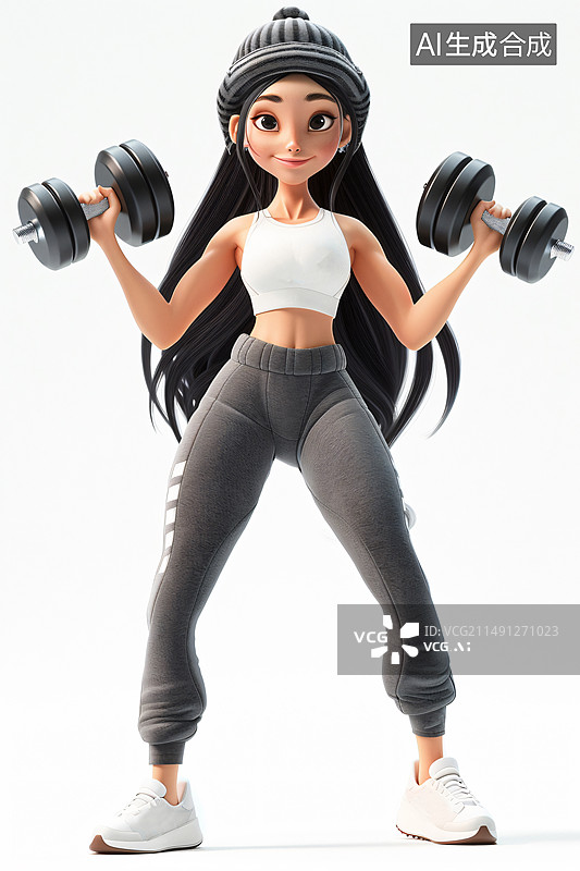 【AI数字艺术】一个亚洲女孩在健身图片素材