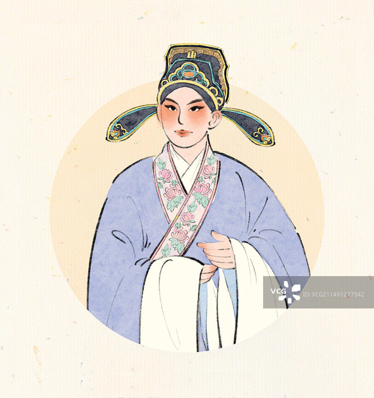 手绘国风传统戏曲小生人物插画图片素材