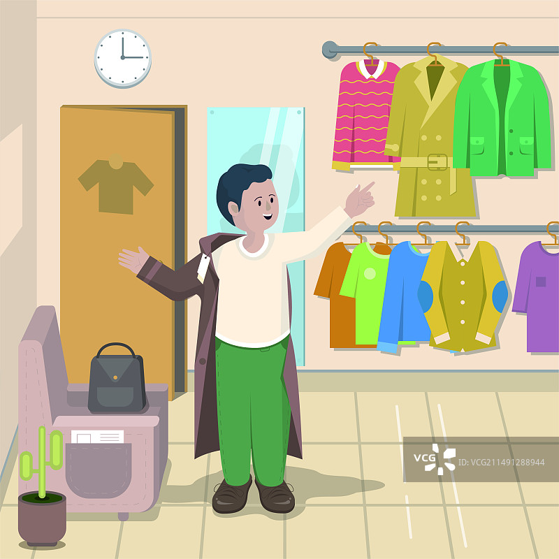一个男人在商场选购衣服图片素材