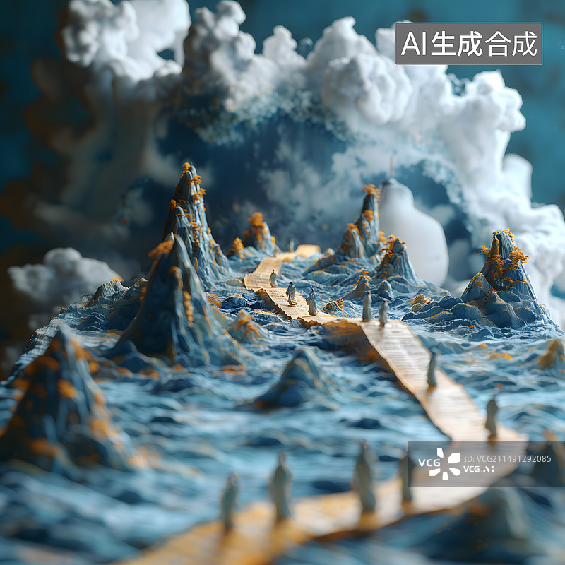 【AI数字艺术】微缩景观下的中国风格山水图片素材