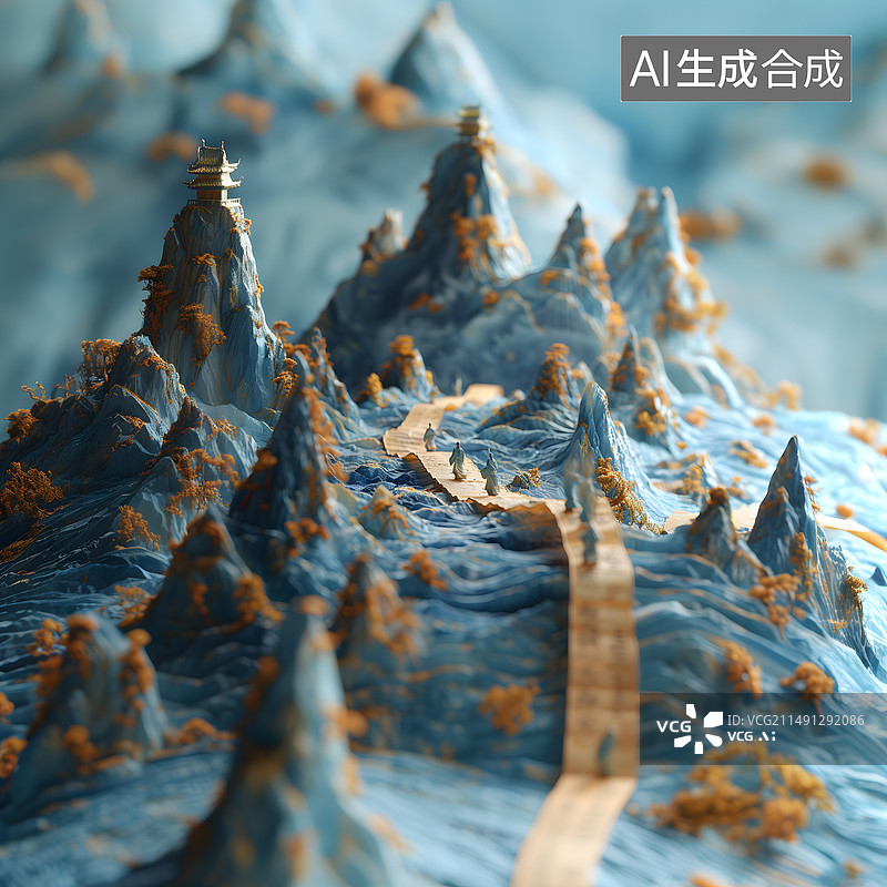 【AI数字艺术】微缩景观下的中国风格山水图片素材