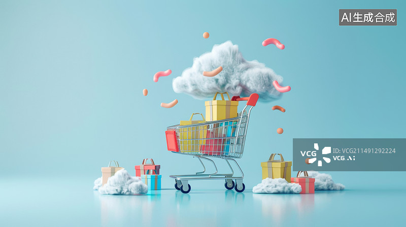 【AI数字艺术】购物节日购物车背景图片素材