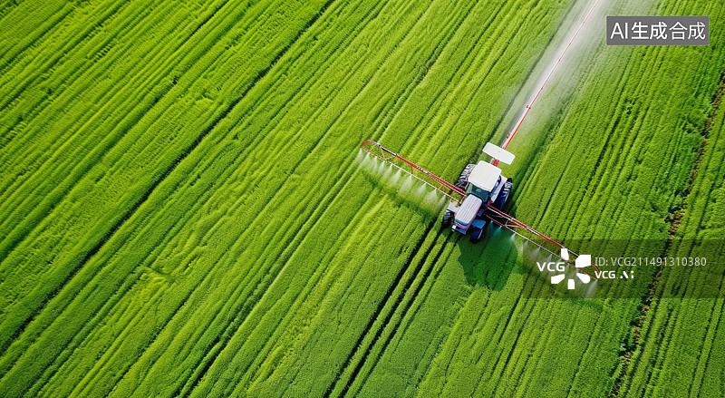 【AI数字艺术】一个无人机在稻田上喷射农药图片素材