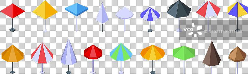 室外咖啡馆遮阳伞等距图标集图片素材