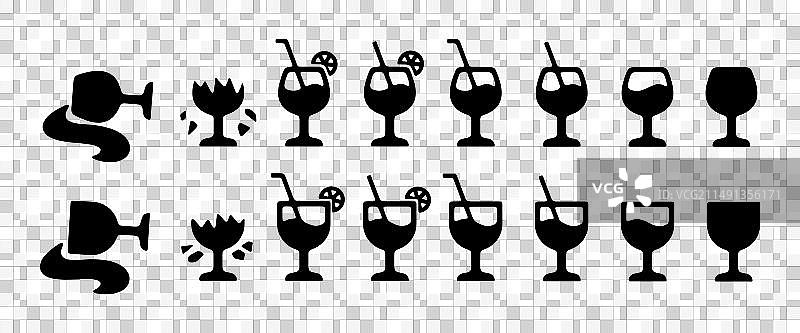 含酒精图案设计的葡萄酒杯套装图片素材
