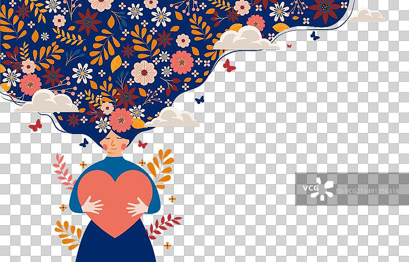 拥抱红色大爱心的女性图片素材