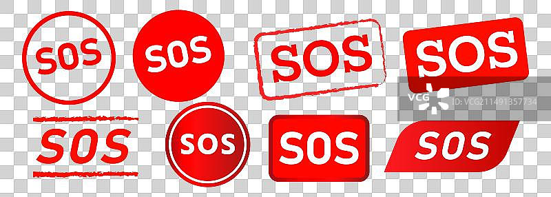 SOS矩形圆形图章和按钮标签图片素材