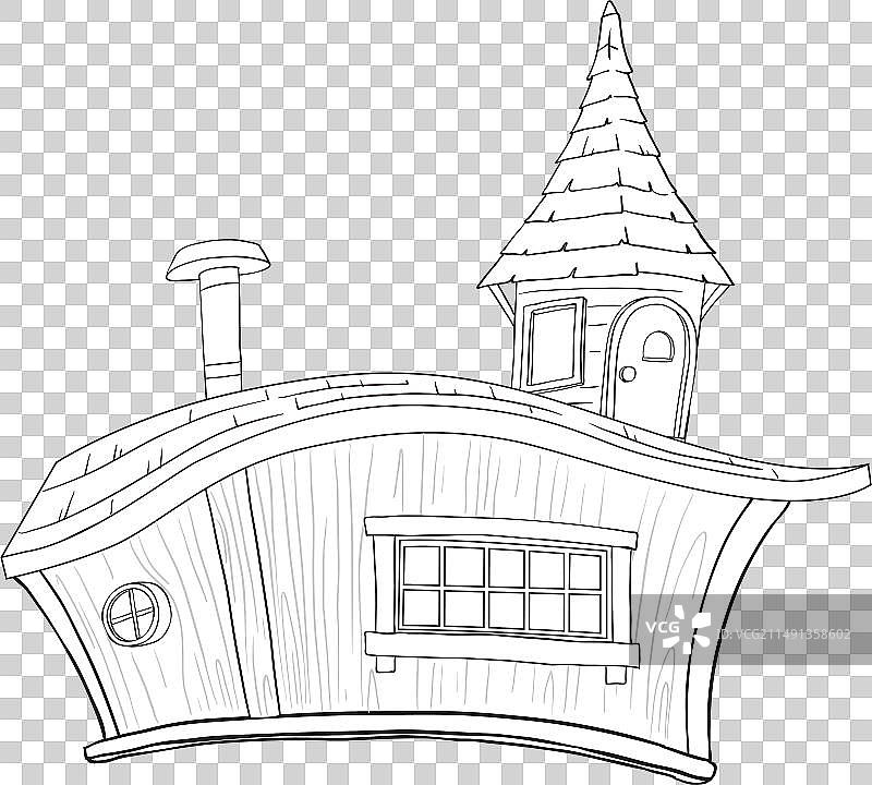 故事书房子的黑白绘画图片素材