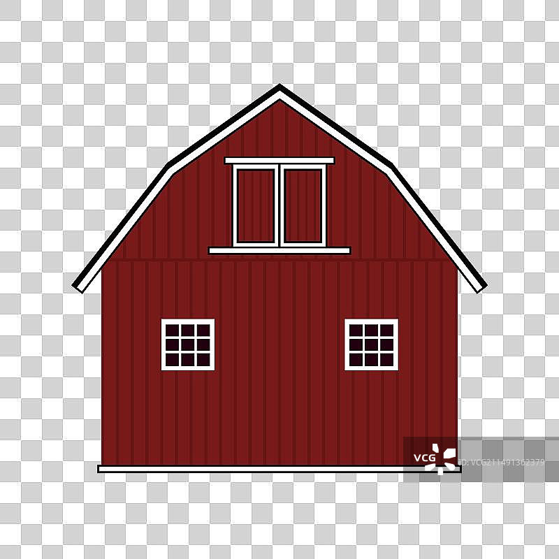 手绘扁平风格红色木制谷仓图片素材