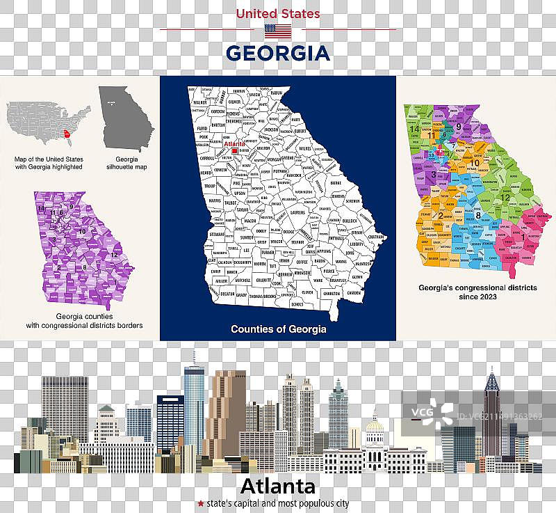 佐治亚州县和国会选区地图图片素材