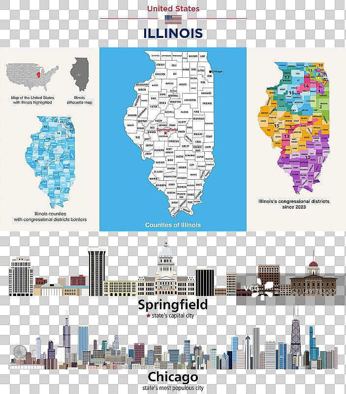 伊利诺伊州各县地图和国会选区图片素材