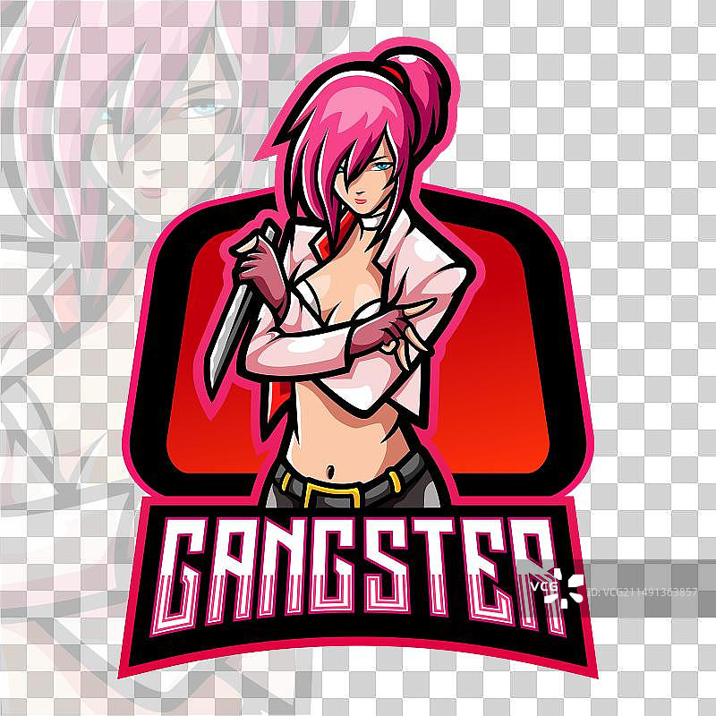 女孩电竞标志吉祥物设计图片素材