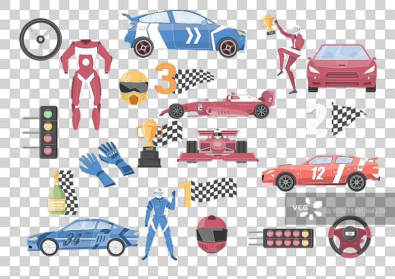 赛车扁平套装图片素材